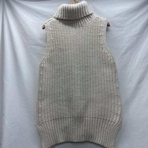 H&M Sweater Vest Womens S Cream Turtleneck Chunky Oversized Preppy Fisherman - Picture 2 of 8
